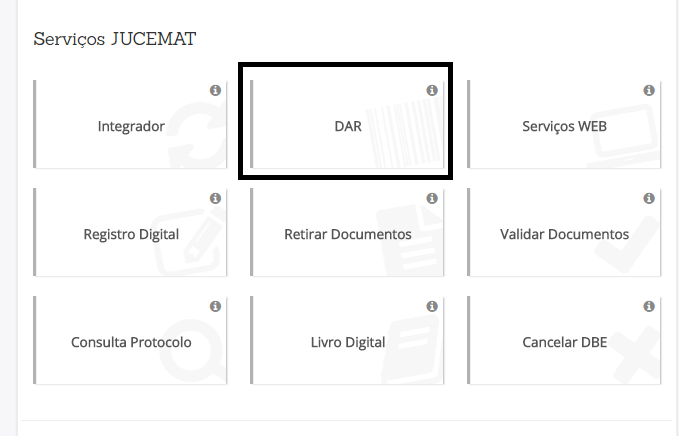 Screenshot dos serviços da junta comercial marcando DAR
